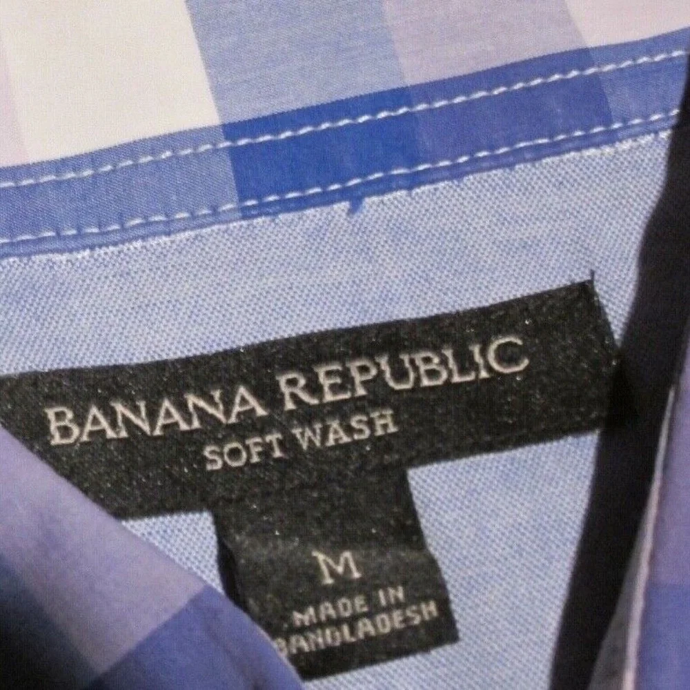 Banana Republic Soft Wash Gingham Plaid Button Down Shirt Blue Purple sz M